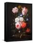 Still Life of Roses, a Carnation, Convolvulus and a Tulip in a Glass Vase-Nicolaes van Veerendael-Framed Stretched Canvas