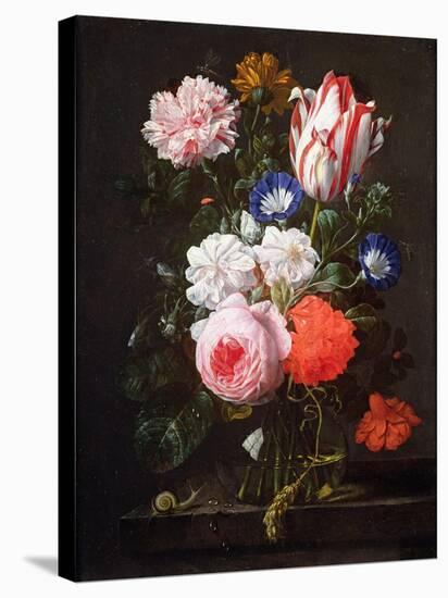 Still Life of Roses, a Carnation, Convolvulus and a Tulip in a Glass Vase-Nicolaes van Veerendael-Stretched Canvas