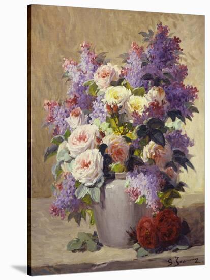 Still Life of Roses and Lilacs-Georges Jeannin-Stretched Canvas