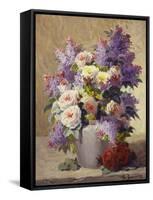 Still Life of Roses and Lilacs-Georges Jeannin-Framed Stretched Canvas