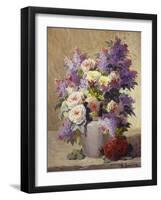 Still Life of Roses and Lilacs-Georges Jeannin-Framed Giclee Print