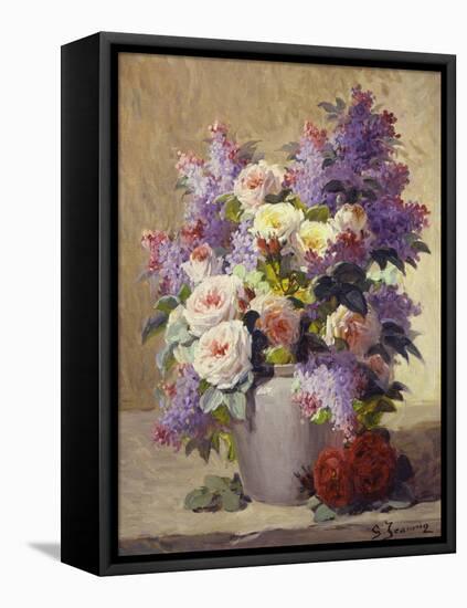 Still Life of Roses and Lilacs-Georges Jeannin-Framed Stretched Canvas