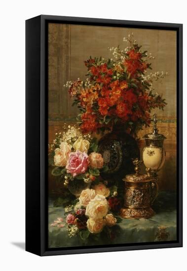 Still Life of Roses and Other Flowers-Jean Baptiste Claude Robie-Framed Stretched Canvas