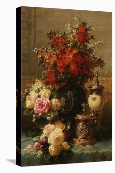 Still Life of Roses and Other Flowers-Jean Baptiste Claude Robie-Stretched Canvas