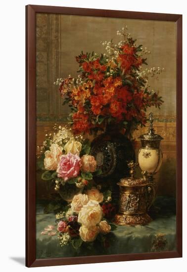 Still Life of roses and other flowers-Jean Baptiste Robie-Framed Giclee Print