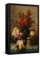 Still Life of roses and other flowers-Jean Baptiste Robie-Framed Stretched Canvas