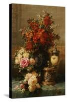 Still Life of roses and other flowers-Jean Baptiste Robie-Stretched Canvas