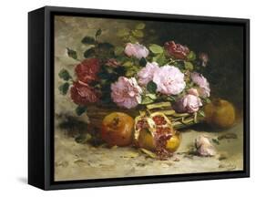 Still Life of Roses and Pomegranates-Eugene Henri Cauchois-Framed Stretched Canvas