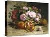 Still Life of Roses and Pomegranates-Eugene Henri Cauchois-Stretched Canvas