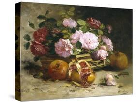 Still Life of Roses and Pomegranates-Eugene Henri Cauchois-Stretched Canvas