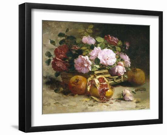 Still Life of Roses and Pomegranates-Eugene Henri Cauchois-Framed Giclee Print