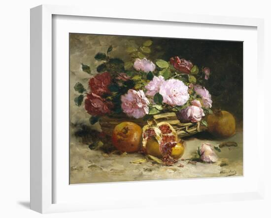 Still Life of Roses and Pomegranates-Eugene Henri Cauchois-Framed Giclee Print