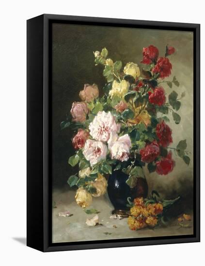 Still Life of Roses and Wallflowers-Eugene Henri Cauchois-Framed Stretched Canvas