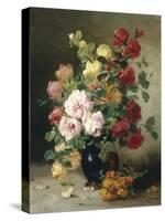 Still Life of Roses and Wallflowers-Eugene Henri Cauchois-Stretched Canvas