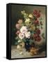 Still Life of Roses and Wallflowers-Eugene Henri Cauchois-Framed Stretched Canvas