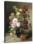 Still Life of Roses and Wallflowers-Eugene Henri Cauchois-Stretched Canvas
