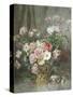 Still Life of Roses, Anemones and Phlox in a Basket-Francois Rivoire-Stretched Canvas