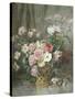 Still Life of Roses, Anemones and Phlox in a Basket-Francois Rivoire-Stretched Canvas