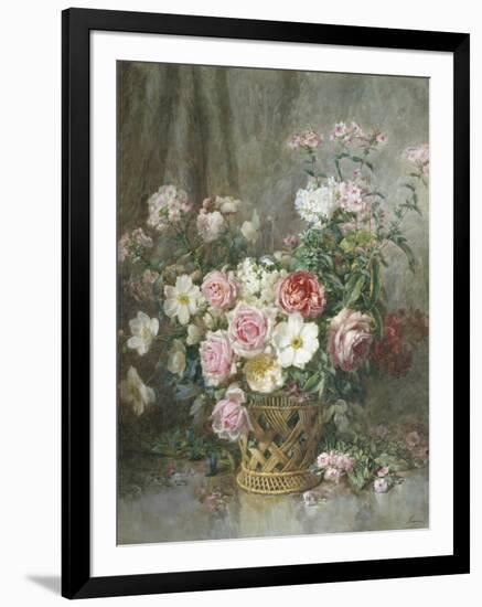 Still Life of Roses, Anemones and Phlox in a Basket-Francois Rivoire-Framed Giclee Print