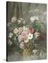 Still Life of Roses, Anemones and Phlox in a Basket-Francois Rivoire-Stretched Canvas