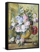 Still Life of Roses, Delphiniums and Tulips-Jacobus Linthorst-Framed Stretched Canvas