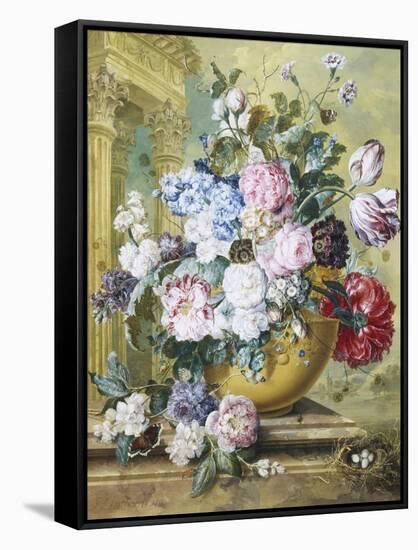 Still Life of Roses, Delphiniums and Tulips-Jacobus Linthorst-Framed Stretched Canvas