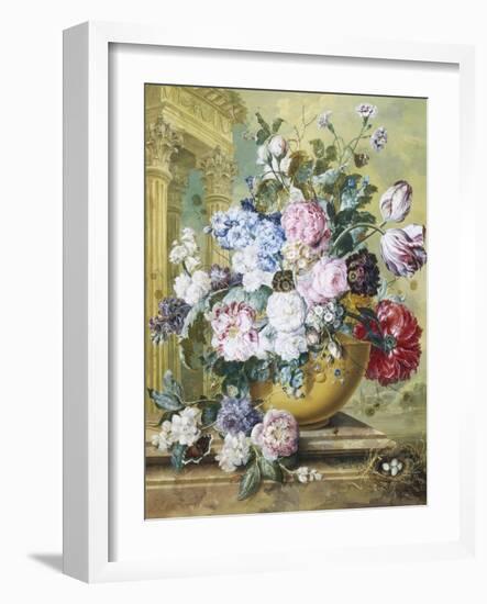 Still Life of Roses, Delphiniums and Tulips-Jacobus Linthorst-Framed Giclee Print