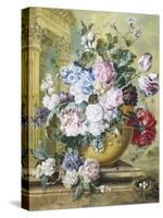 Still Life of Roses, Delphiniums and Tulips-Jacobus Linthorst-Stretched Canvas