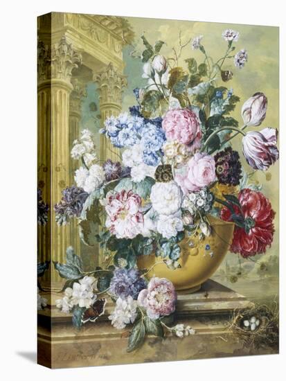 Still Life of Roses, Delphiniums and Tulips-Jacobus Linthorst-Stretched Canvas