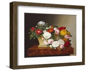 Still Life of Roses in a Basket on a Ledge-Johan Laurentz Jensen-Framed Premium Giclee Print