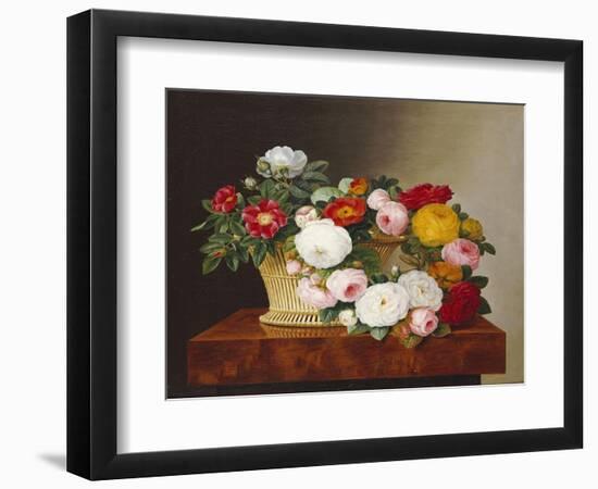 Still Life of Roses in a Basket on a Ledge-Johan Laurentz Jensen-Framed Premium Giclee Print