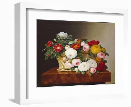 Still Life of Roses in a Basket on a Ledge-Johan Laurentz Jensen-Framed Premium Giclee Print