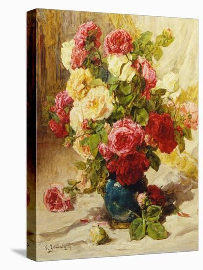 Still Life of Roses in a Vase-Georges Jeannin-Stretched Canvas