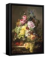 Still Life of Roses, Lilies and Strawberries-Francois Duval-Framed Stretched Canvas