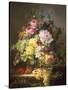 Still Life of Roses, Lilies and Strawberries-Francois Duval-Stretched Canvas