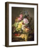 Still Life of Roses, Lilies and Strawberries-Francois Duval-Framed Giclee Print