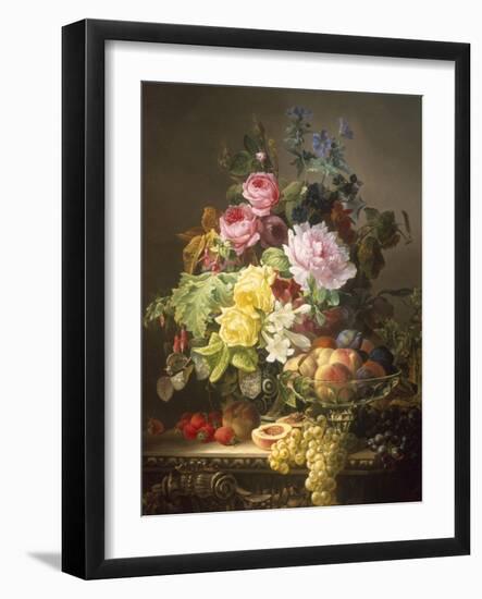 Still Life of Roses, Lilies and Strawberries-Francois Duval-Framed Giclee Print