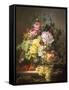Still Life of Roses, Lilies and Strawberries-Francois Duval-Framed Stretched Canvas