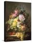 Still Life of Roses, Lilies and Strawberries-Francois Duval-Stretched Canvas