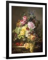 Still Life of Roses, Lilies and Strawberries-Francois Duval-Framed Giclee Print