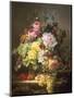 Still Life of Roses, Lilies and Strawberries-Francois Duval-Mounted Premium Giclee Print