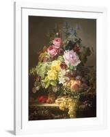 Still Life of Roses, Lilies and Strawberries-Francois Duval-Framed Giclee Print