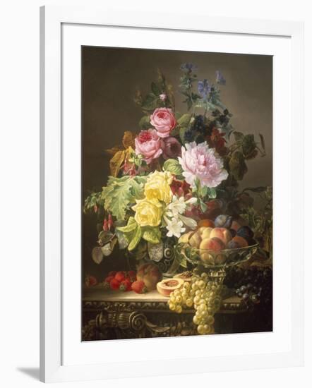 Still Life of Roses, Lilies and Strawberries-Francois Duval-Framed Giclee Print