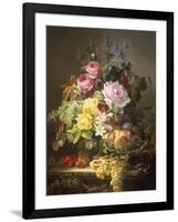 Still Life of Roses, Lilies and Strawberries-Francois Duval-Framed Giclee Print