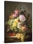 Still Life of Roses, Lilies and Strawberries-Francois Duval-Stretched Canvas