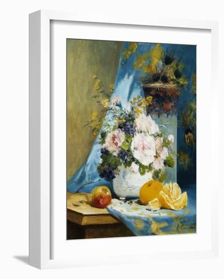 Still Life of Roses with an Orange-Eugene Henri Cauchois-Framed Giclee Print