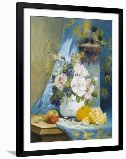 Still Life of Roses with an Orange-Eugene Henri Cauchois-Framed Premium Giclee Print