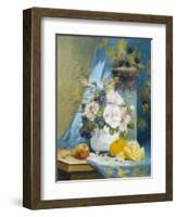 Still Life of Roses with an Orange-Eugene Henri Cauchois-Framed Giclee Print