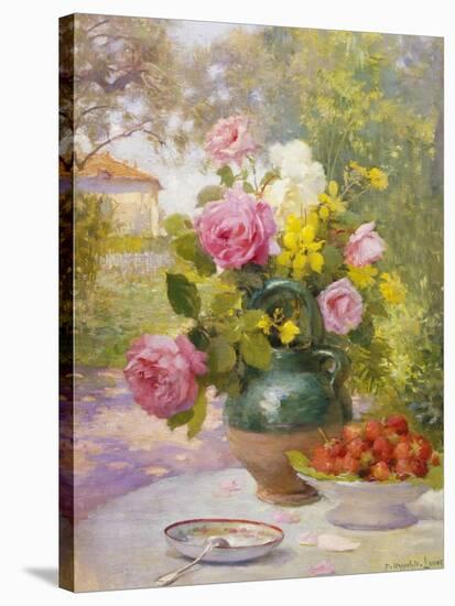 Still Life of Summer Flowers and Fruit-Marie Felix Lucas-Stretched Canvas