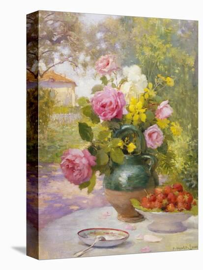 Still Life of Summer Flowers and Fruit-Marie Felix Lucas-Stretched Canvas